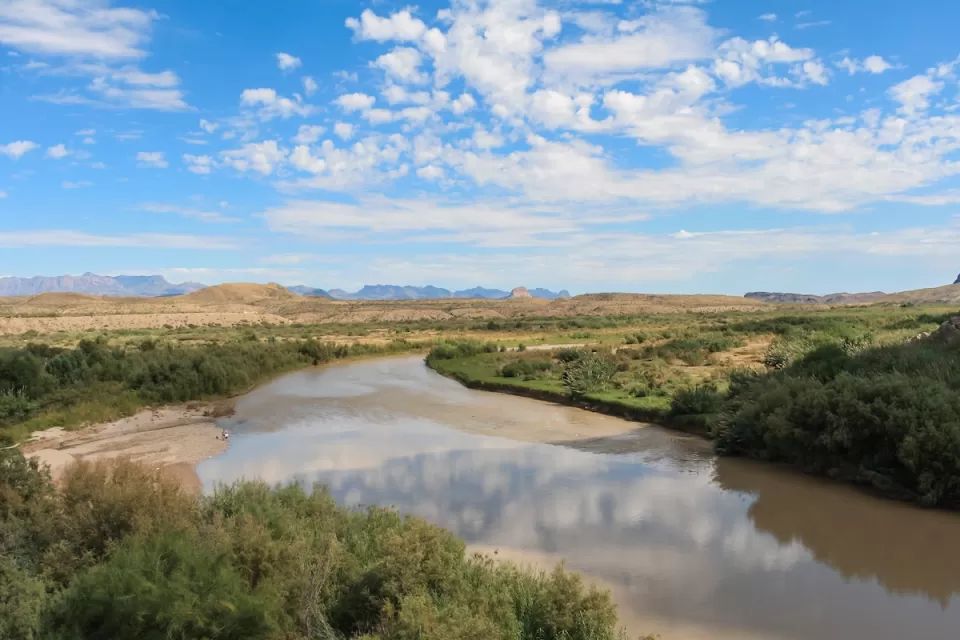Blue sky above Rio Grande River on Texas/Mexico border.